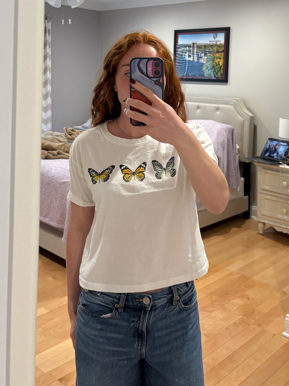 Garage White Short Sleeve Tee with Yellow Butterfly Trio